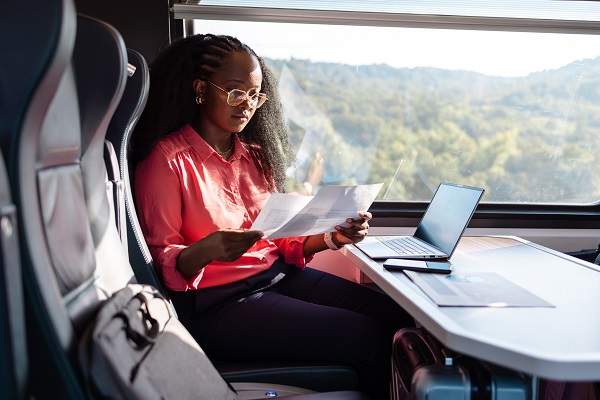 A young African American businesswoman focusing on her work